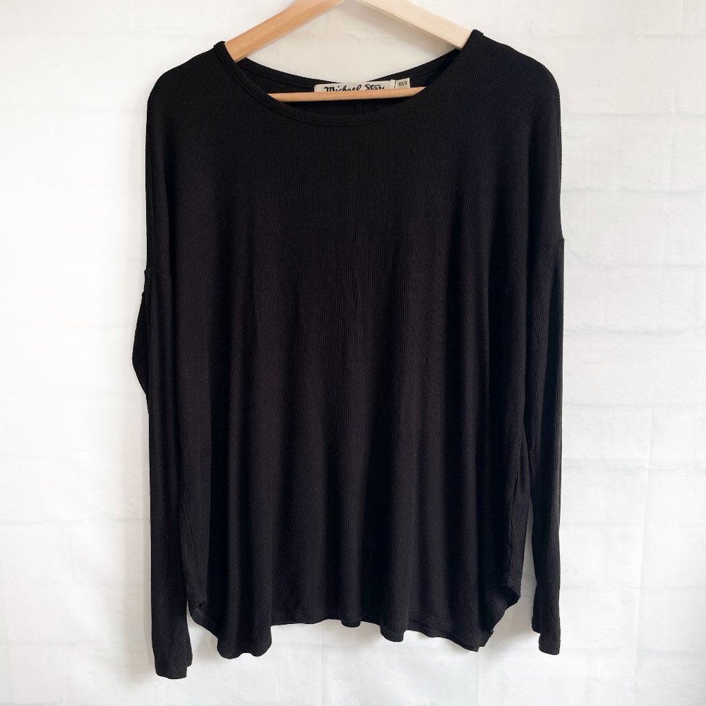 Michael Stars Long Sleeve Rib Tunic Black EE9021 Size XS/S